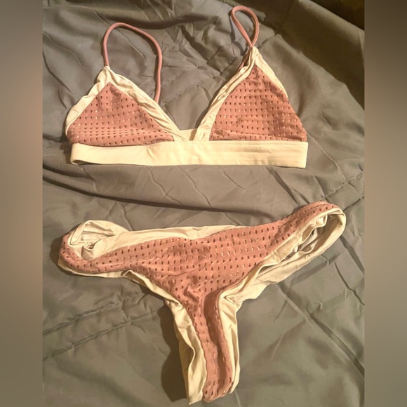 Acacia Swimwear Pink and White Mesh top and bottom (bikini) - Picture 3 of 6